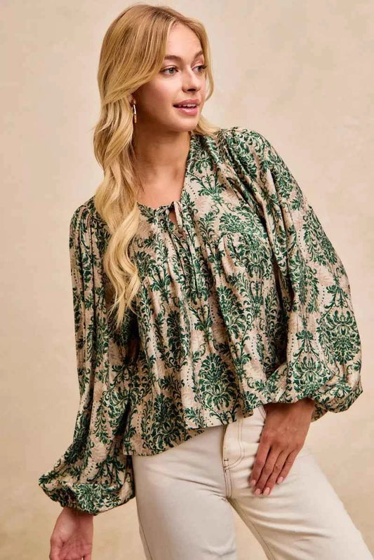 Printed Woven Front Tied Blouse with Baloon Sleeve feb38052a12a4acbb4212692c55535f3-Max-Origin