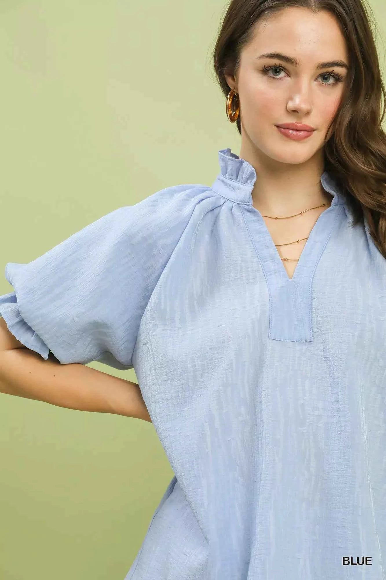 Umgee Textured Puff Sleeve Split Neck Top feb4c674-db53-414b-b7f9-ca1c62eafd57-Max-Origin
