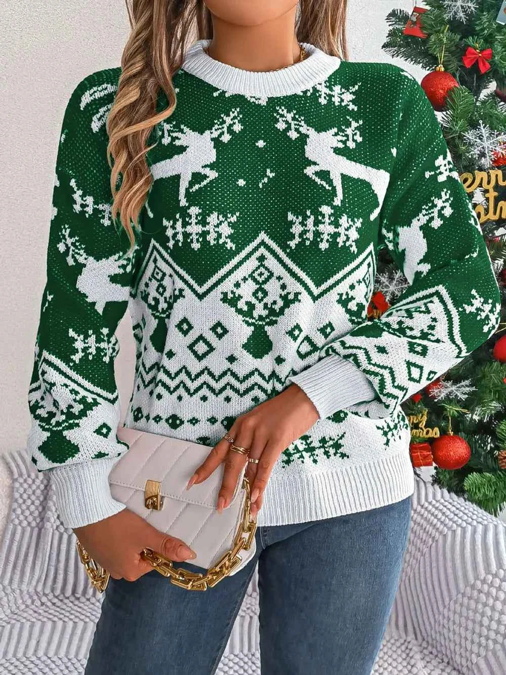 Christmas Element Round Neck Long Sleeve Sweater febd5816-a854-4c14-ac15-59825d84627b-Max