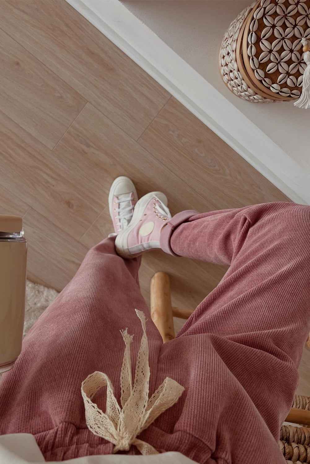 Jet Stream Drawstring Pullover Hoodie and High Waist Pants Corduroy Suit febfbd47e4b22309