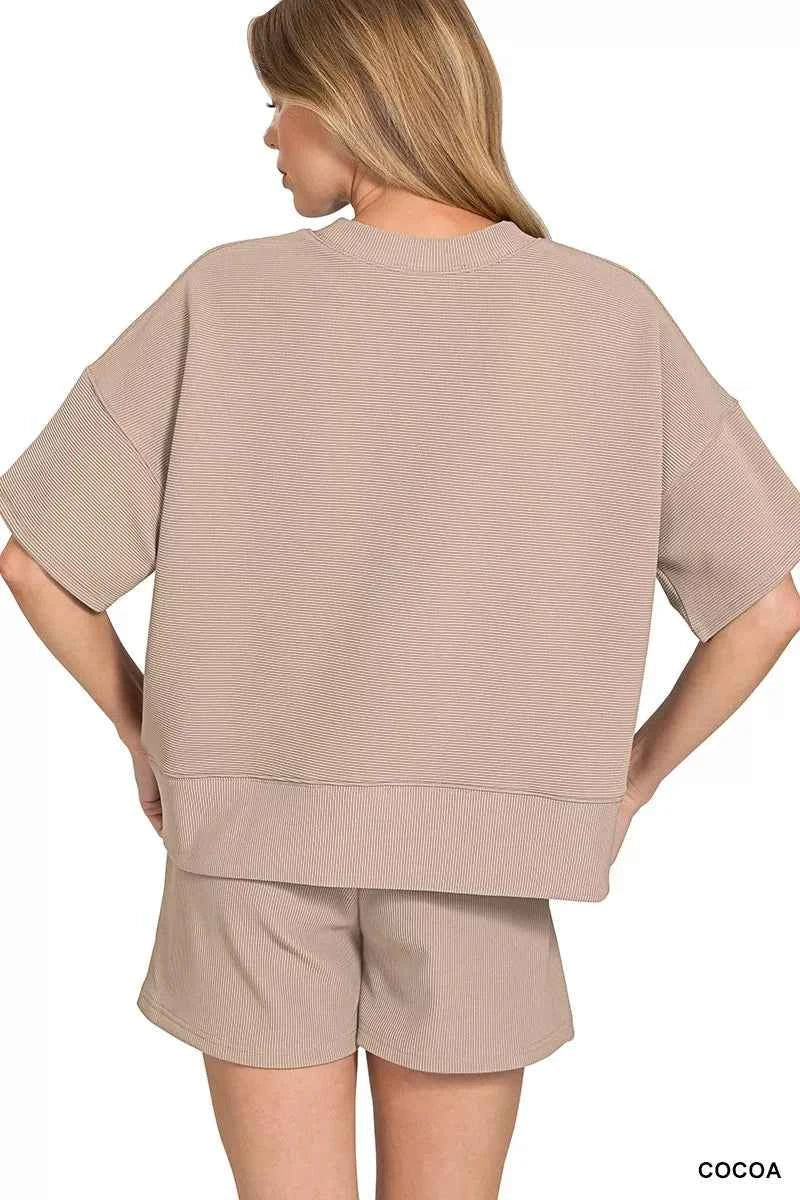 Zenana Ribbed Round Neck Waist Banded Tee & Shorts Set fec1099ee38d4802af181ff5cf78103a-Max-Origin
