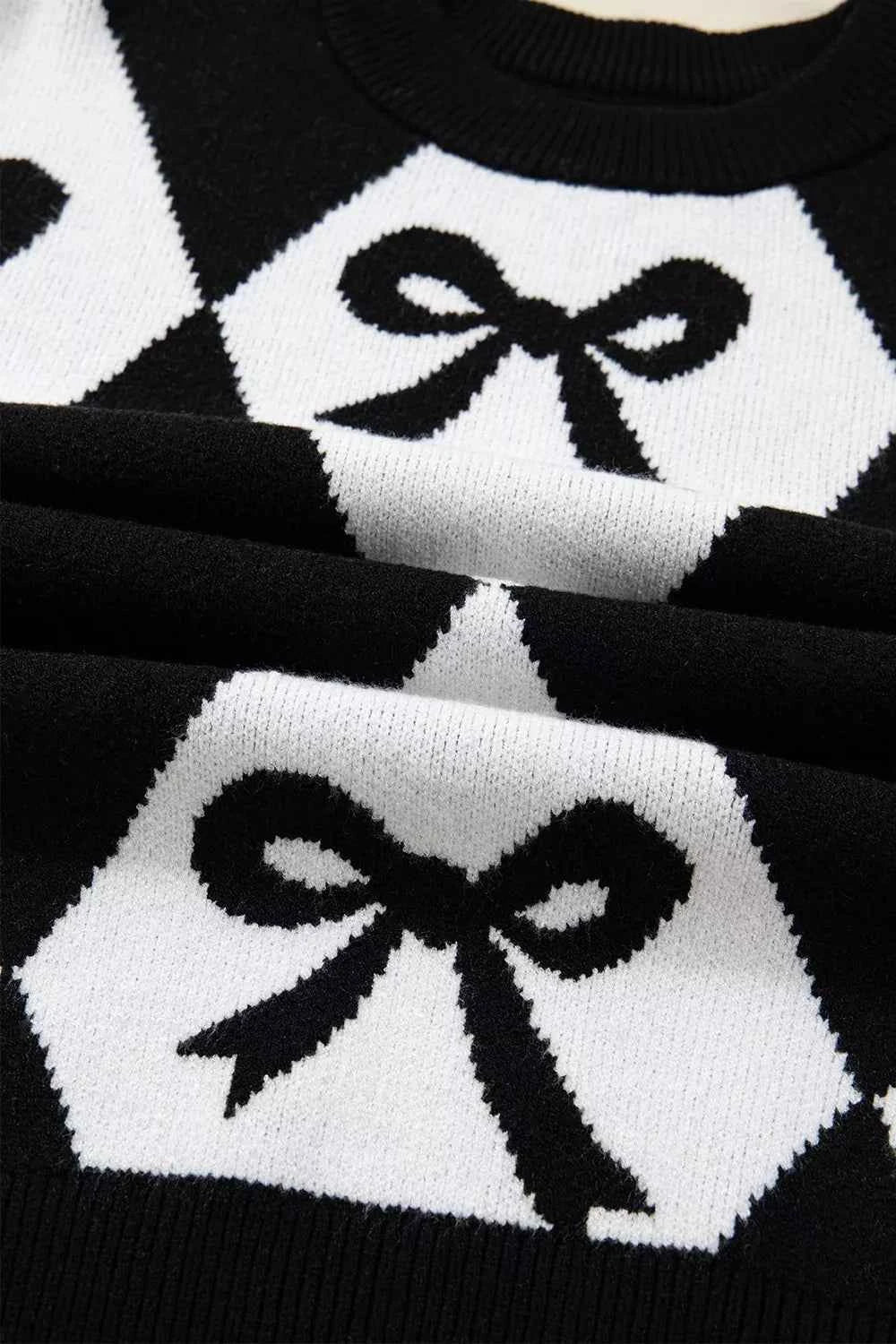 Bow Pattern Long Sleeve Contrast Sweater fec520b9-cc1f-401a-829d-a728fbf51e29-Max-Origin