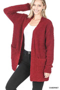 Zenana Long Sleeve Popcorn Sweater Cardigan with Pockets CABERNET fec95346faaa43f8a099dba8983312cf-Max-Origin