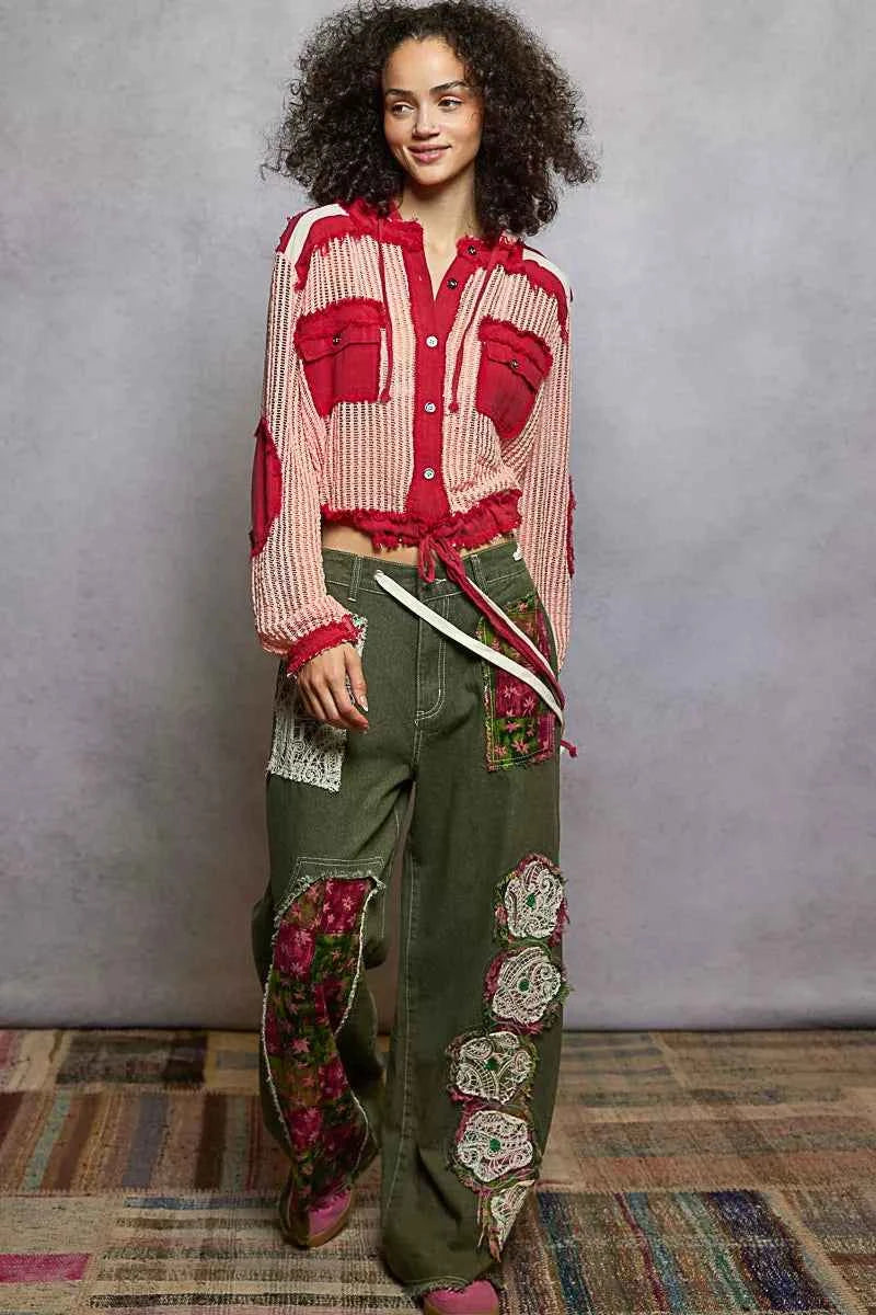 POL Texture Woven Button Down Hooded Shirt with Drawstring Hem fec97b80-3523-4828-92c4-fd890f261e25-Max-Origin