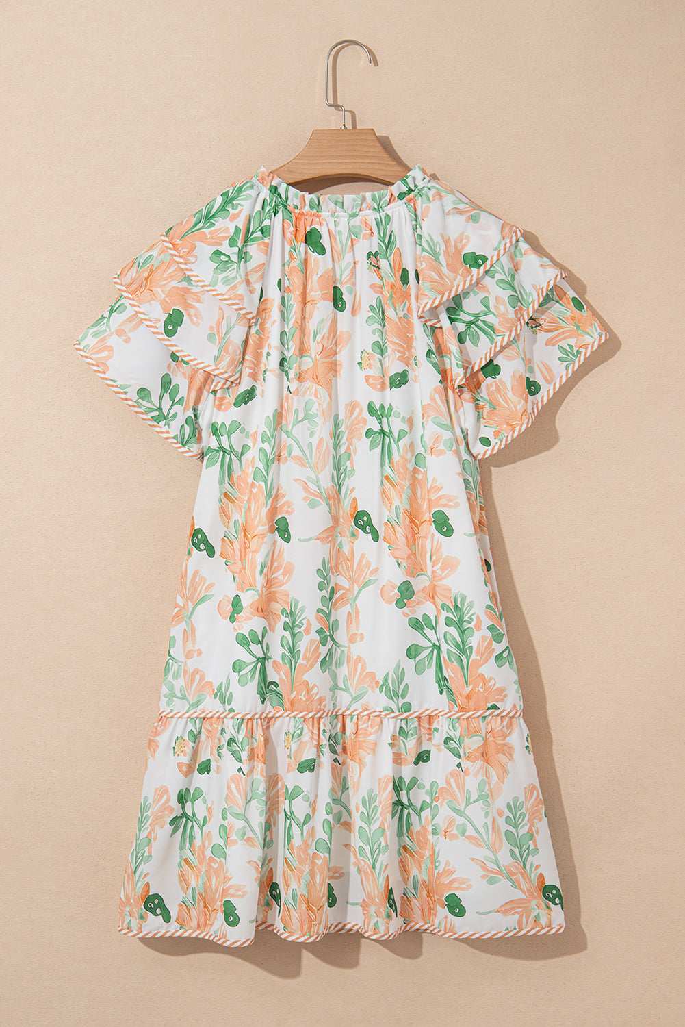 Sky Blue Floral Contrast Edge Ruffle Sleeve Tie Neck Mini Dress fecec49b09e06733-_20