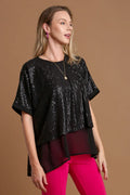 Umgee Sequin Half Sleeve Layered Blouse Black fecf415e-ef9f-4659-8a1f-a2037b97fdf7-Max