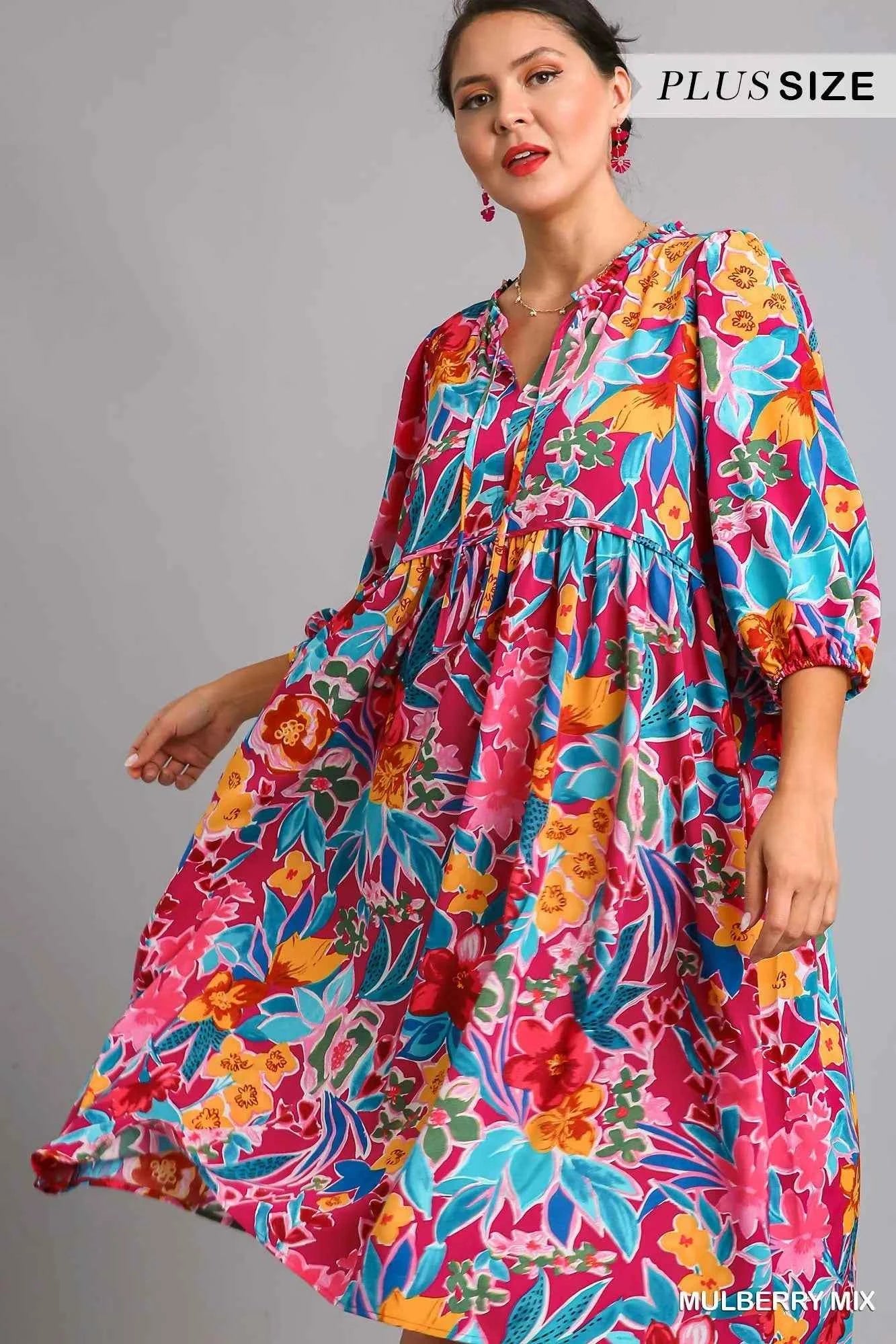 Umgee Full Size Floral Print Tie Neck Midi Dress with Pockets Plus Size fed9aaaa-7f8a-40a5-b022-db79dd04179d-Max-Origin