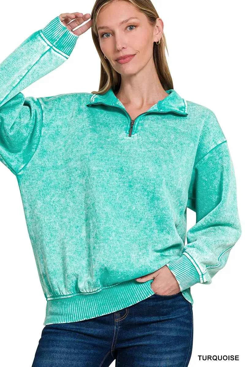 Zenana Acid Wash Fleece Quarter Zip Sweatshirt fedb05882e19424eb9b150aae3f81e83-Max-Origin