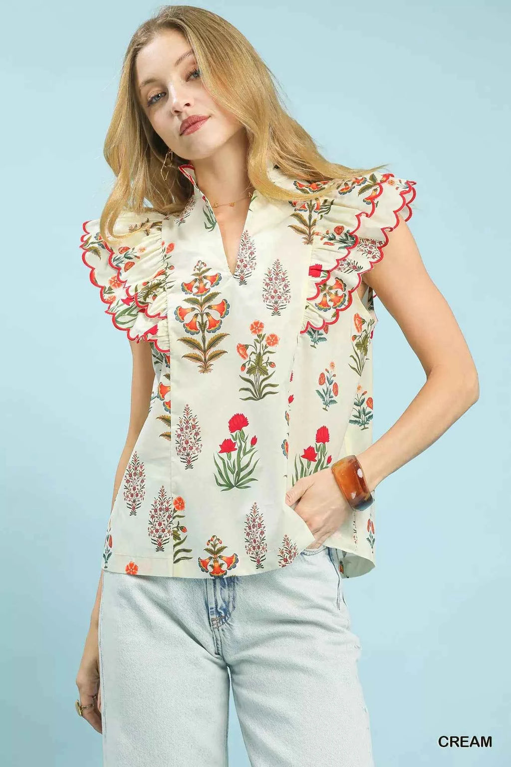 Umgee Block Floral Print Top CREAM fefe4ef2-cbab-4037-ad78-2330369a2d20-Max-Origin