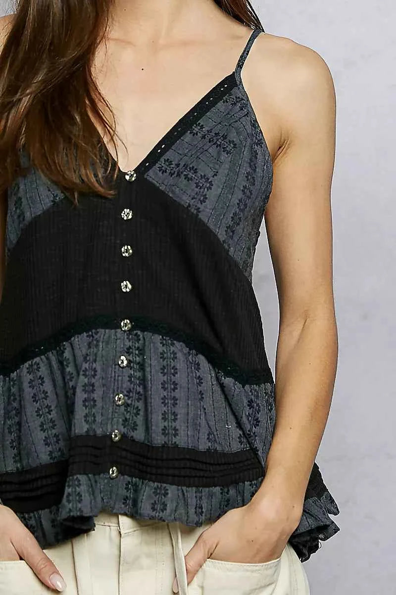 POL Button Front V-Neck Ruffled Cami with Pintuck Accents fefea513-53c0-413e-a0e4-4ab4843c67fd-Max-Origin