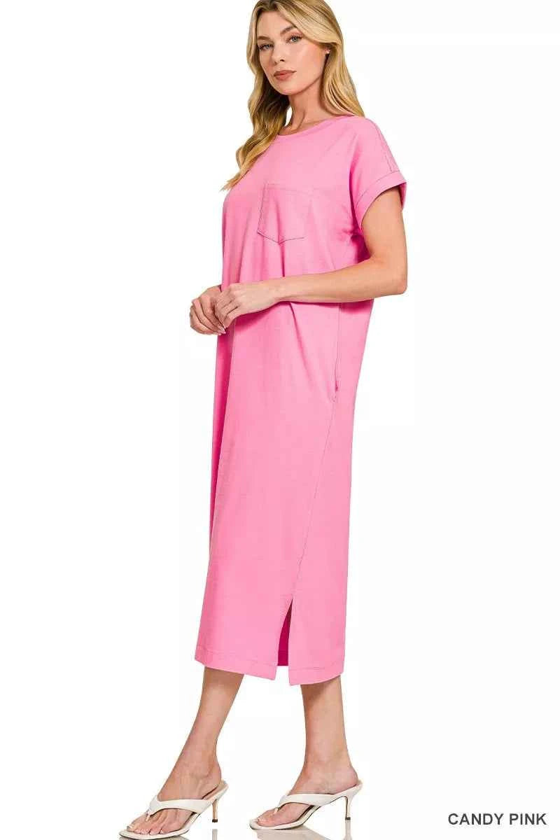 Zenana Round Neck Short Sleeve Midi Dress fefea70d93484b06a73dfd5c431f3dfb-Max-Origin