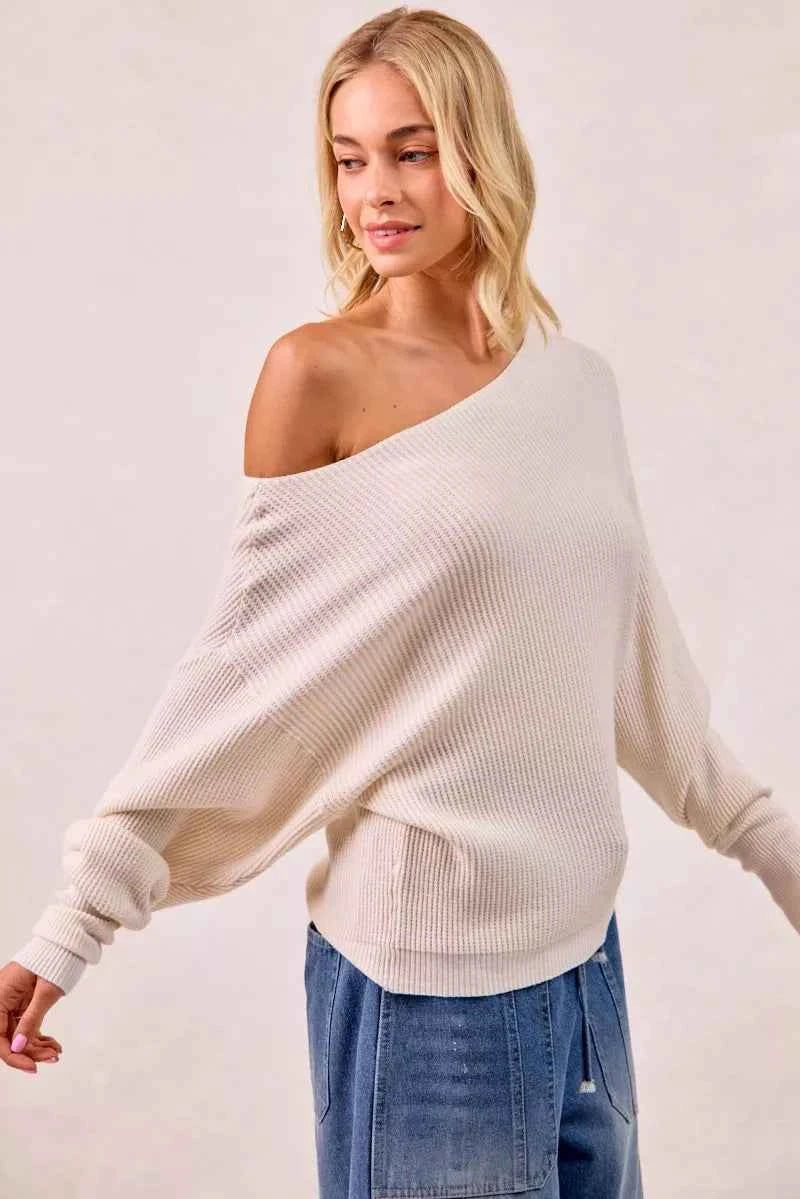 BiBi Waffle Knit Off Shoulder Top feff902ee9664029ba10fca2583572d3-Max-Origin
