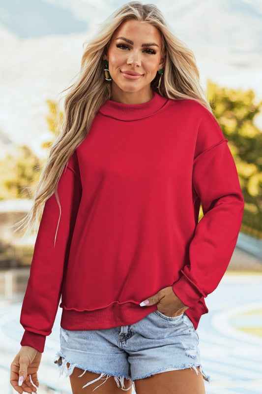 Solid Mock Neck Drop Shoulder Oversize Sweatshirt ff04c6f8-6193-4dce-b5cf-16a83c6170f8