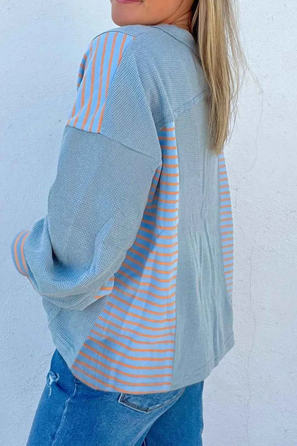 Striped Long Sleeve V-Neck Oversized Sweatshirt ff05df4b-b88d-45dc-a041-f04230cf2f0c-Max-Origin