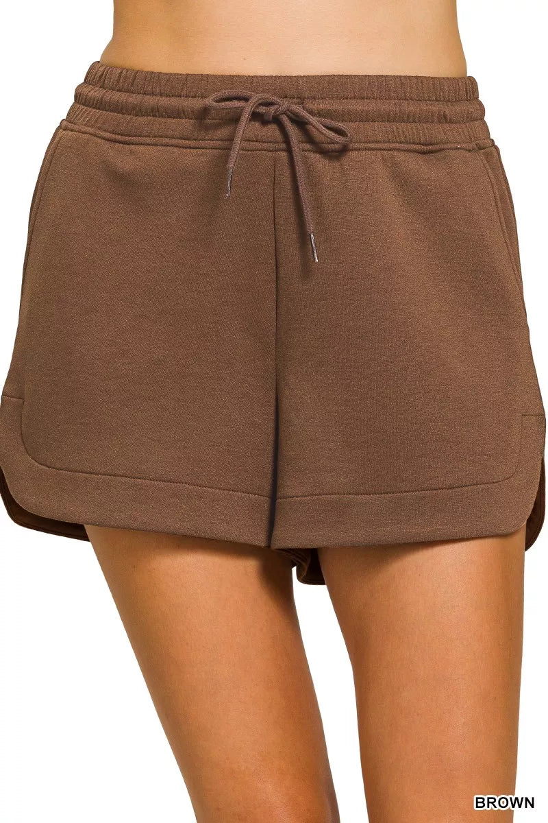 Zenana Scuba Elastic Waistband Shorts With Pocket BROWN ff061e26040243cba4b91fff24117532-Max-Origin