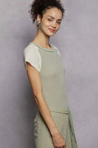 POL Round Neck Outseam Detail T-Shirt with Contrast Color Sleeves ff0853bf-3e32-4123-9584-b8f7da980557-Max-Origin