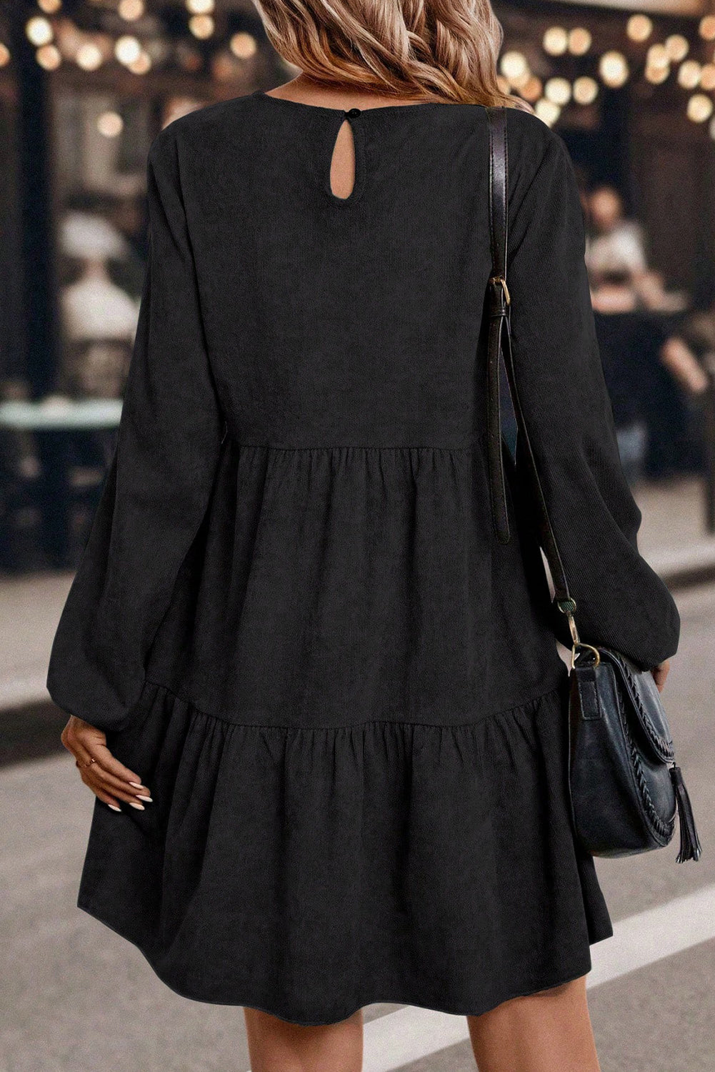 Dark Brown Lantern Sleeve Tiered Mini Dress ff08843e18553766