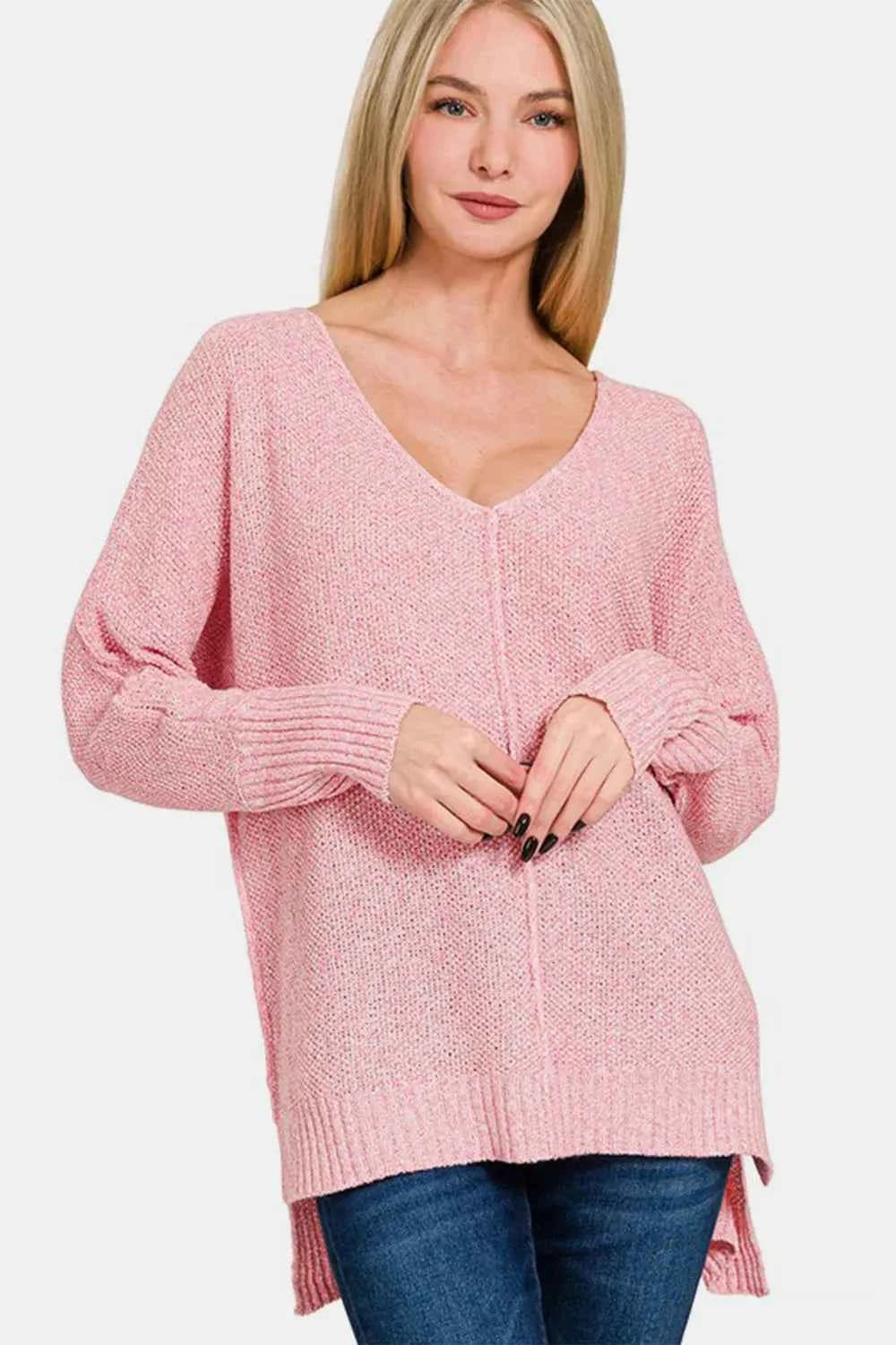 Zenana High-Low Center Seam V-Neck Sweater ff0b2ed7-e940-484a-a4d6-bfdcb5e0625a-Max