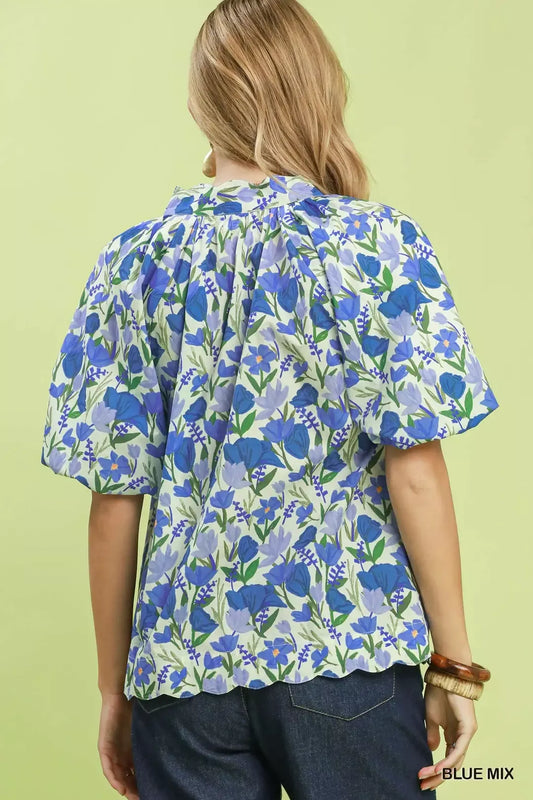 Floral Puff Sleeve Blouse with Scalloped Details ff0be331-2a5e-45a9-a50e-c5be639b763d-Max-Origin