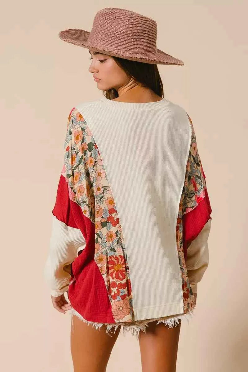 BiBi Floral Print Mixed Star Patch Round Neck Sweatshirt ff10ef30faff459db745b2c9d4ee7c65-Max-Origin