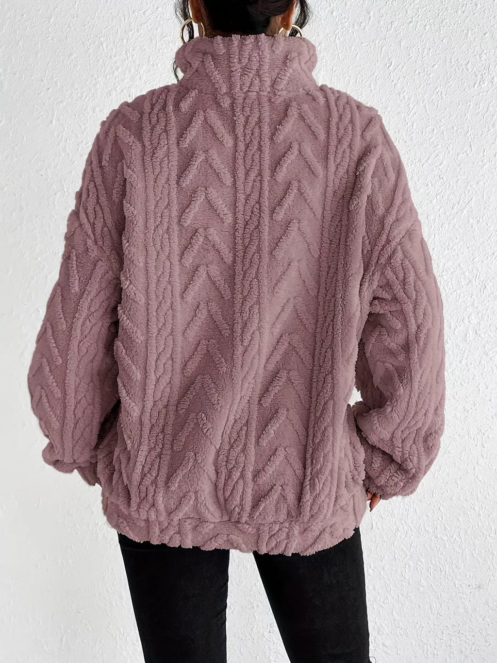 Quarter Zip Dropped Shoulder Sherpa Sweatshirt ff1250ddd52f422c84f6560326b028be-Max-Origin