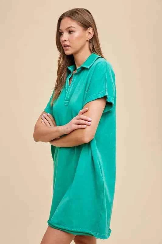 Annie Wear Mineral Washed Johnny Collar Short Sleeve Dress ff1573ad-7880-4cc8-ab83-1edd53ac9c93-Max