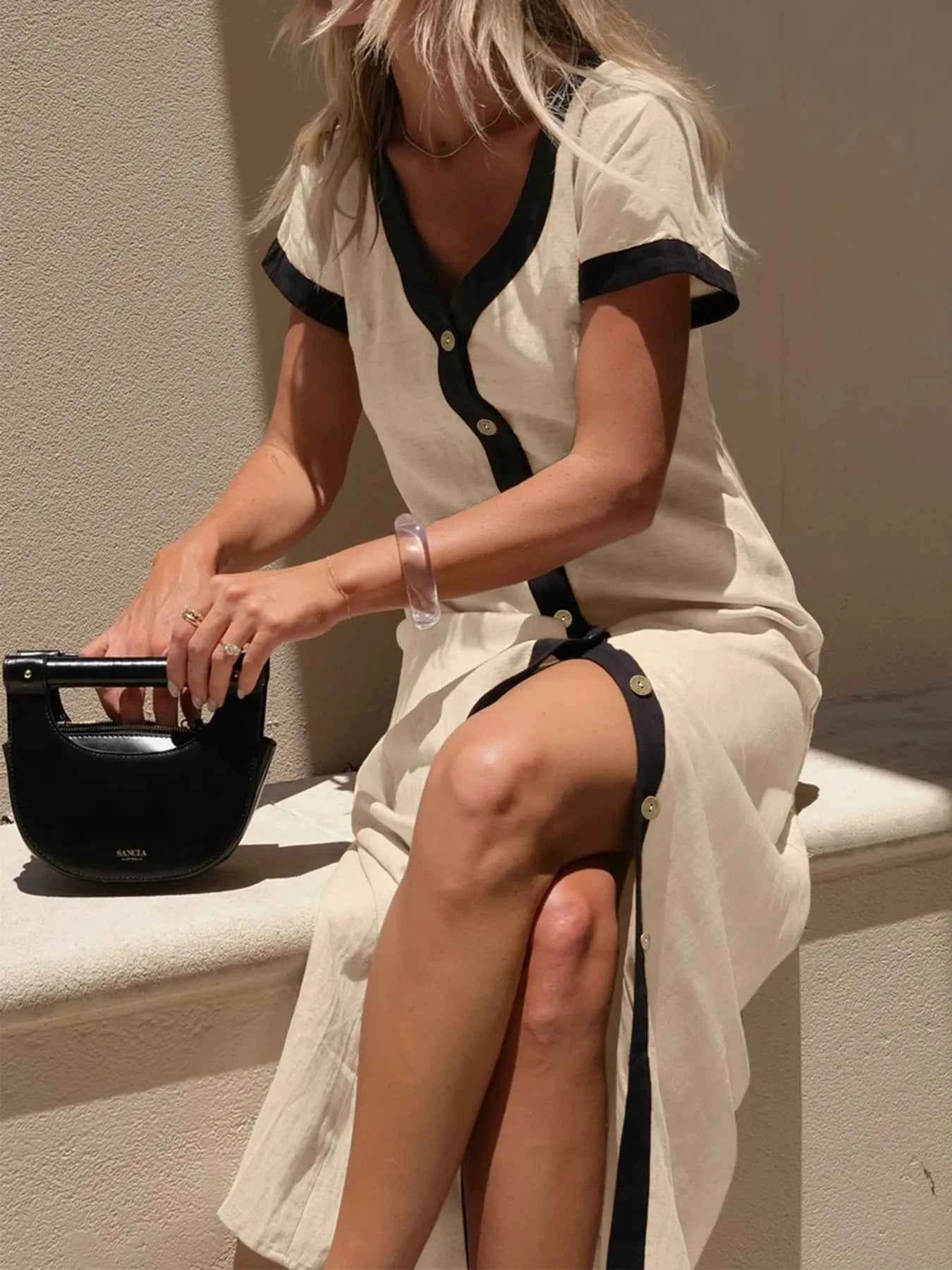 Button-Front Contrast Trim Midi Dress ff18807b7e5f4256ab4212fafb0e6e38-Max-Origin