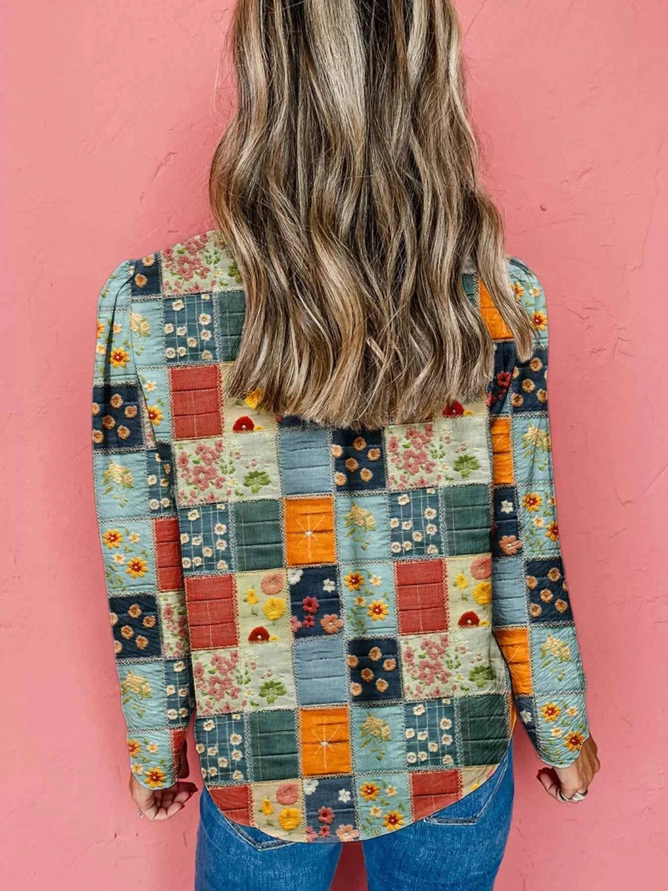 Floral Half Placket Notched Blouse ff1c38bf-a02a-40b4-b80f-30eb1225da39-Max-Origin