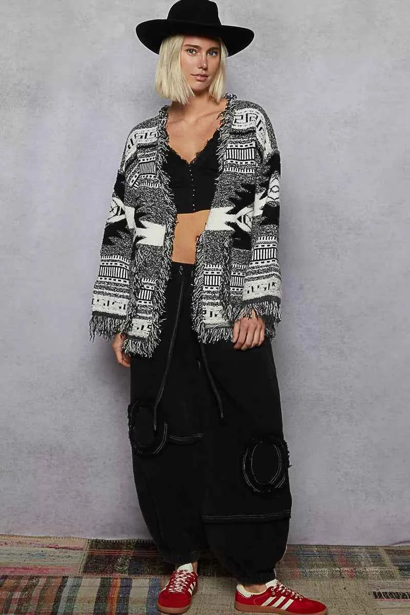 POL Open Front Geometric Print Cardigan with Fringe Detail ff1e1dee-02e8-4aee-bd44-67245ab45901-Max-Origin