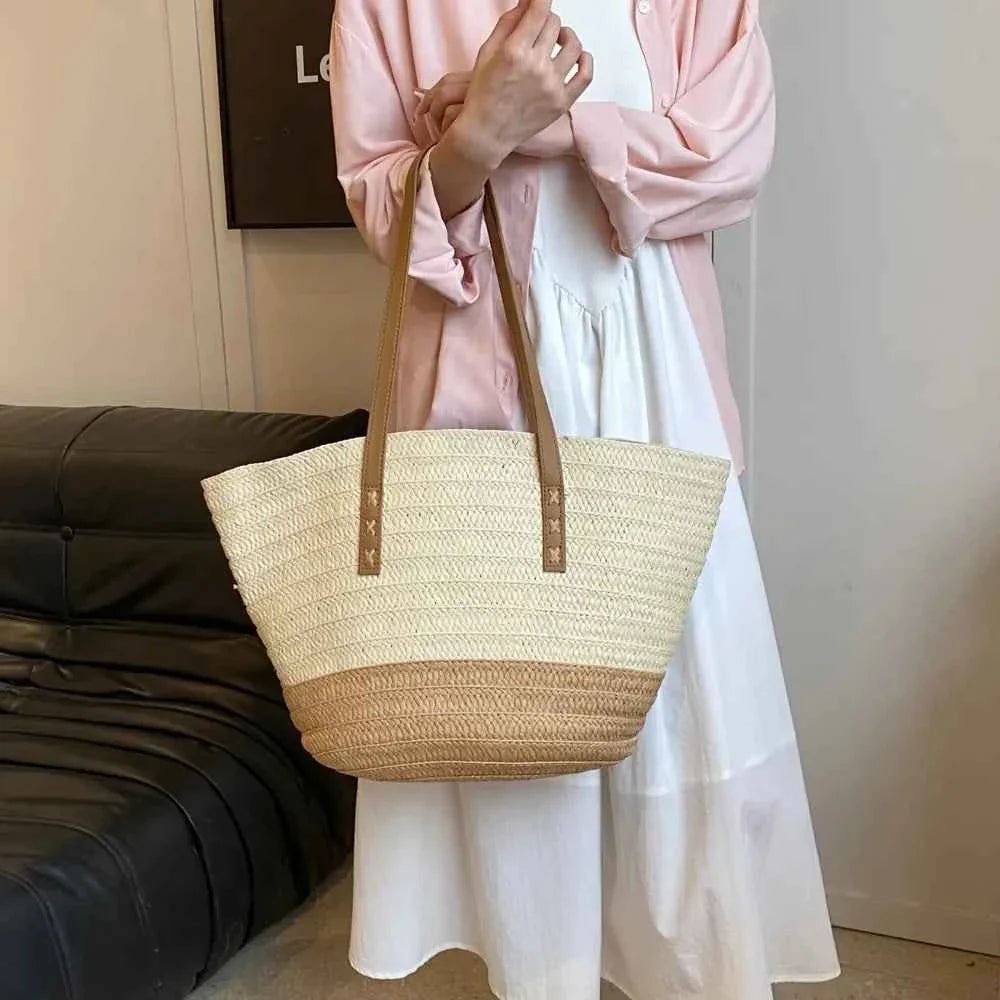 Contrast Straw Braided Handbag ff209946-1117-4bc3-950b-dbe92beec0f7-Max
