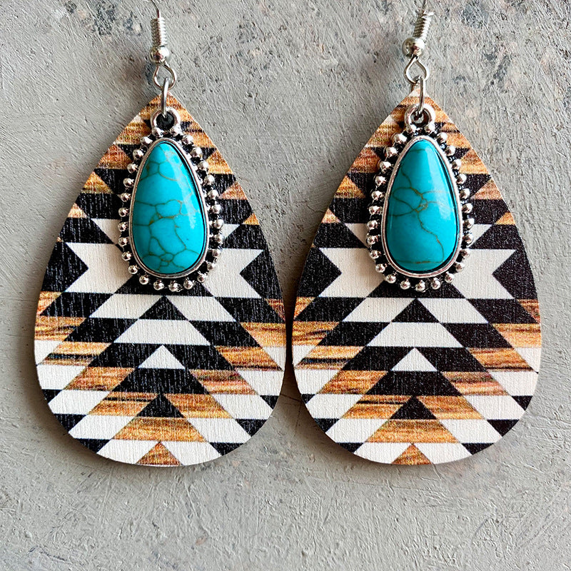 Turquoise Teardrop Shape Wooden Dangle Earrings Style B One Size ff22bf14a73f457f83b3b646ba6fbe72-Max