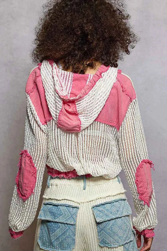 Texture Woven Button Down Hooded Shirt with Drawstring Hem ff2835e9-9228-47c6-ae86-5192d2fd5602-Max-Origin