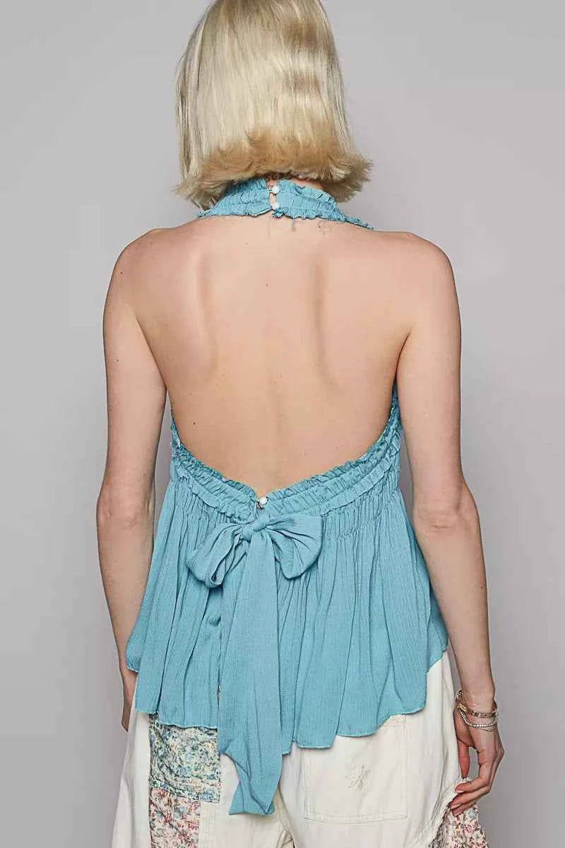 POL Backless Halter Sleeveless Top with Smocking Shirring Detail ff2e5d98-3b6a-4749-ad8b-079ea5921bc9-Max-Origin