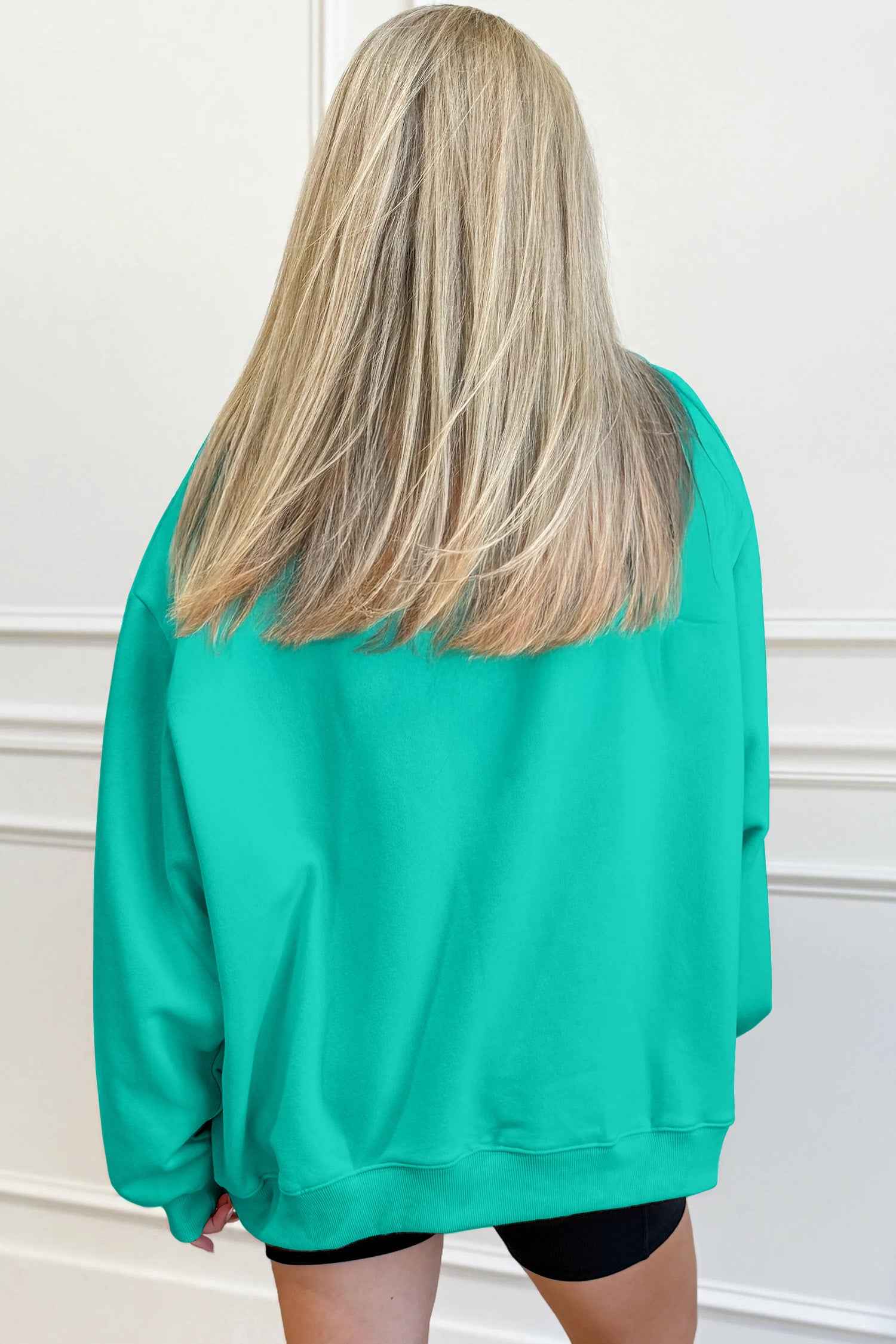 Sea Green Oversize Blessed Embroidered Mock Neck Sweatshirt ff304b95323d75b2