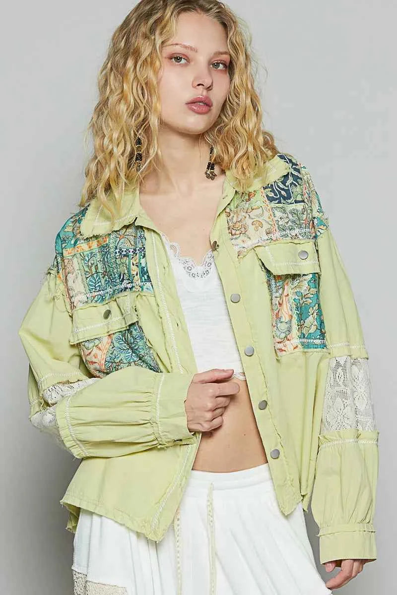 POL Printed Woven Mix Raw Hem Jacket with Lace Detail Sage ff48d63e-10c5-4d97-9918-c8a16220b125-Max-Origin