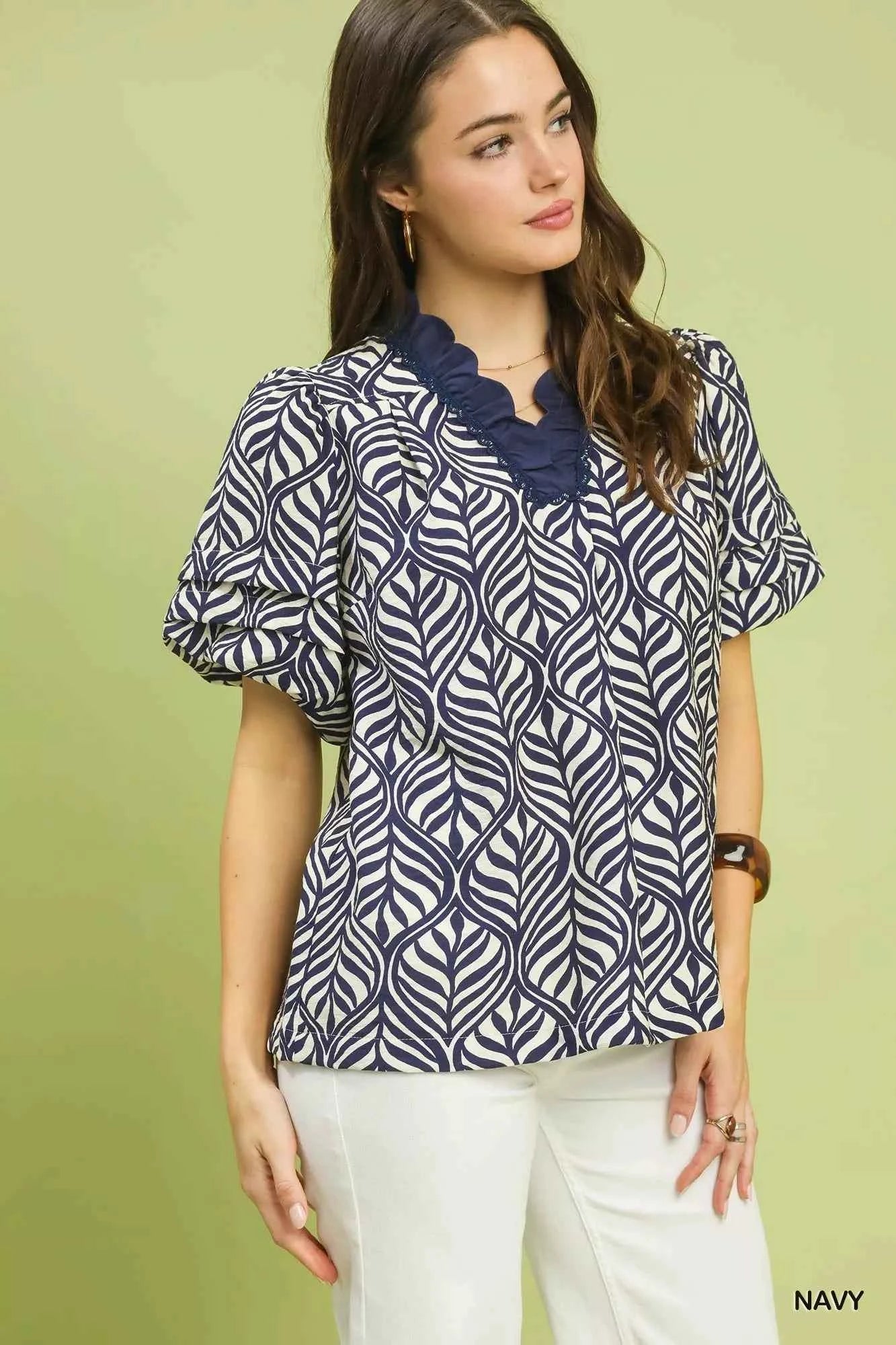 Umgee Printed Puff Sleeve Ruffle Neck Top ff4ca899-e246-4a5e-9ef0-64d5d53c9ad3-Max-Origin