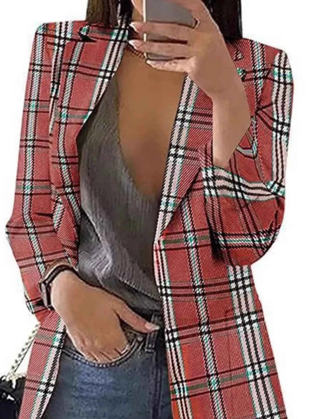 Plaid Lapel Collar Blazer ff551f92-105f-4735-9fc6-563bcf6a03a1-Max-Origin