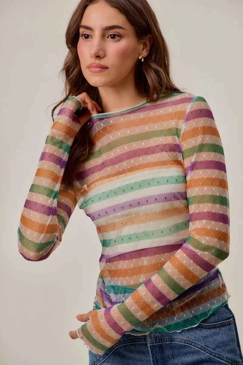 SO ME Mardi Gras Color Stripe Stretch Mesh Top ff57f182b9fa4391b31818e72f7cba7c-Max-Origin