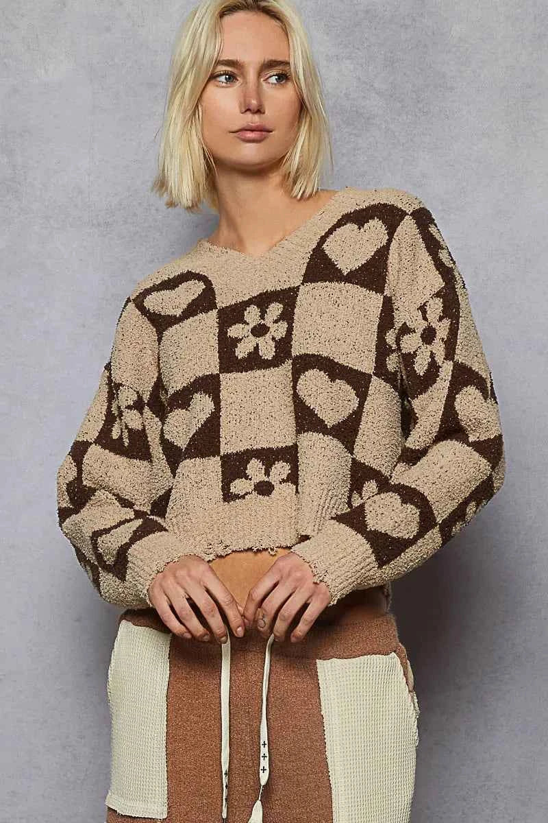 POL V-Neck Heart Pattern Checkered Sweater ff5bdc7e-29fe-4d6c-89dc-44e5110af963-Max-Origin