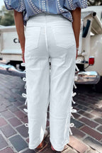 White Bowknot Side Detail Straight Leg Loose Jeans ff6300df2e2efcfd