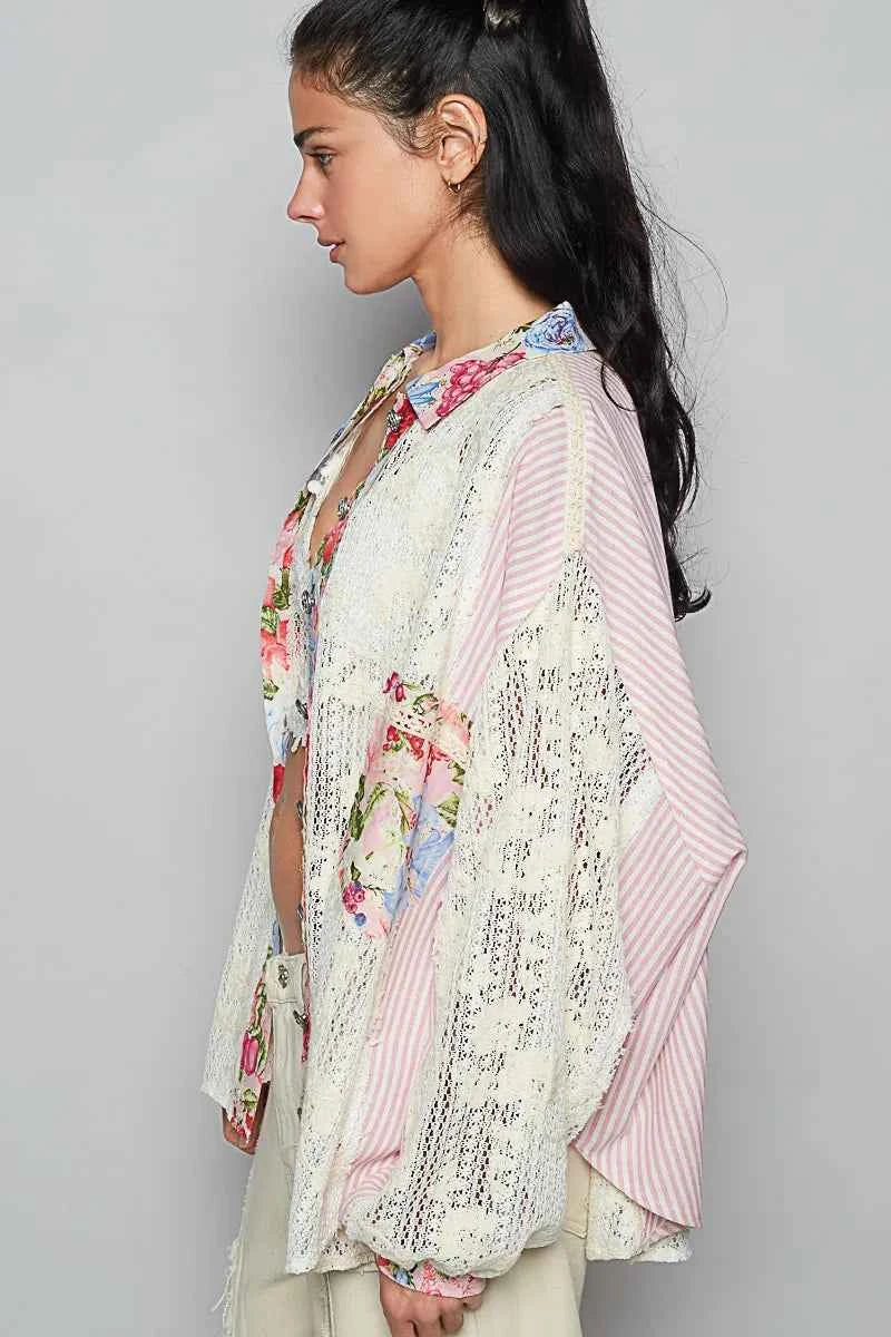 POL Lace Long Sleeve Shirt with Floral and Striped Pattern ff74e1c4-f7d2-46cc-a049-a8a7537183f7-Max-Origin