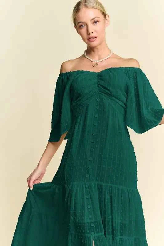 Davi & Dani Swiss Dotted Ruched Ruffle Open Back Midi Dress ff75f1d41acd4fccbbf4ccbee814c976-Max-Origin