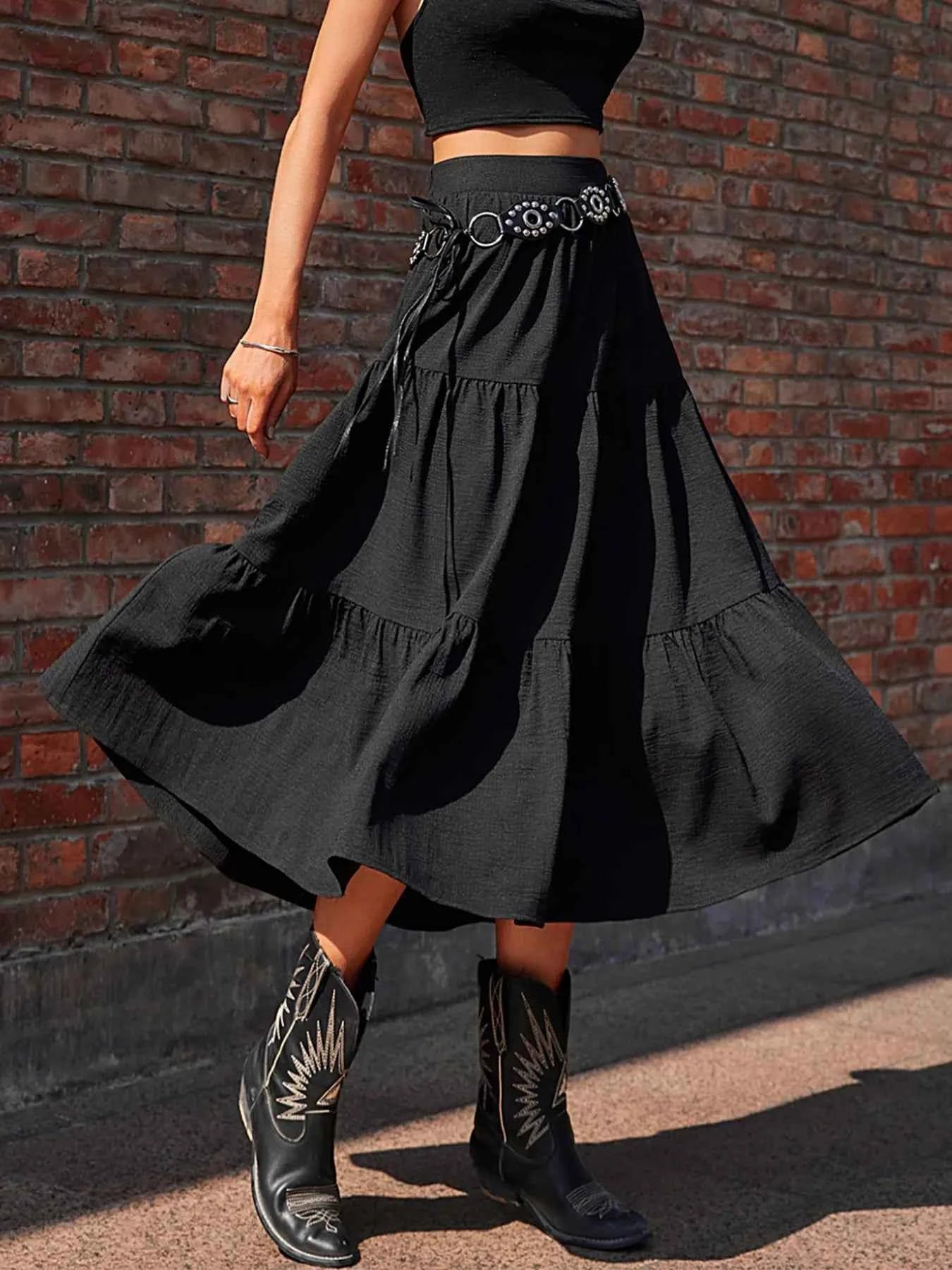 Tiered Midi Skirt Black ff76ae57-6cde-49cb-a206-1f65de2db6fd-Max-Origin