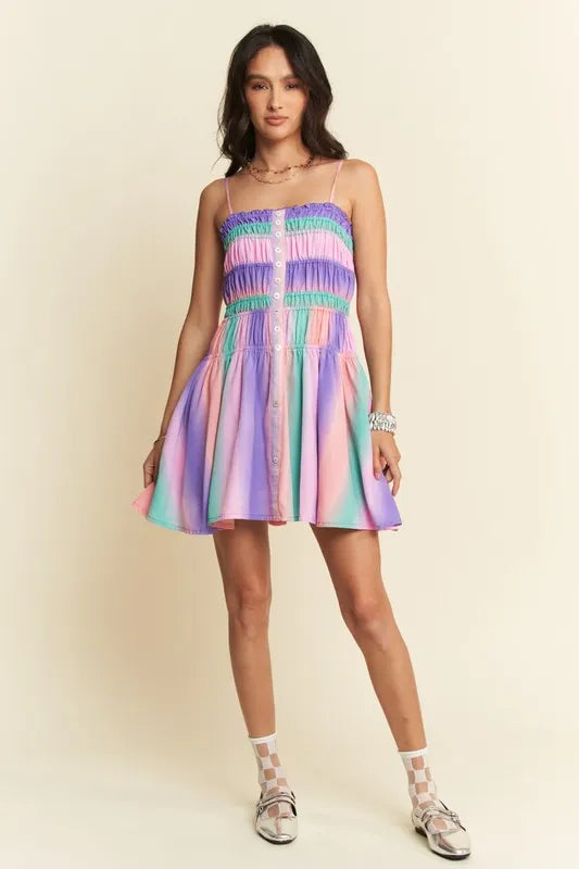 Davi & Dani Multi Color Ombre Printed Bodice Button Up Dress ff7938d6e9714906845e4931d7bbf668-Max-Origin