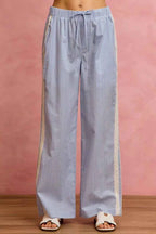 SO ME Wide Check Pants With Side Lace Trim And Piping BLUE ff796845d8d4451cb5415e5a03b2b4ac-Max-Origin
