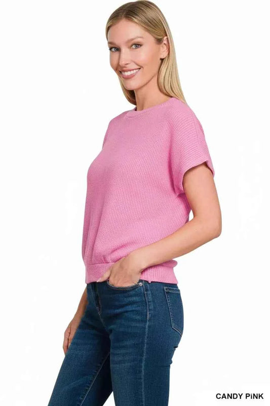 Round Neck Banded Botton Short Sleeve Sweater ff8139b7-c4bb-441e-8d75-acc7424ce0d7-Max-Origin
