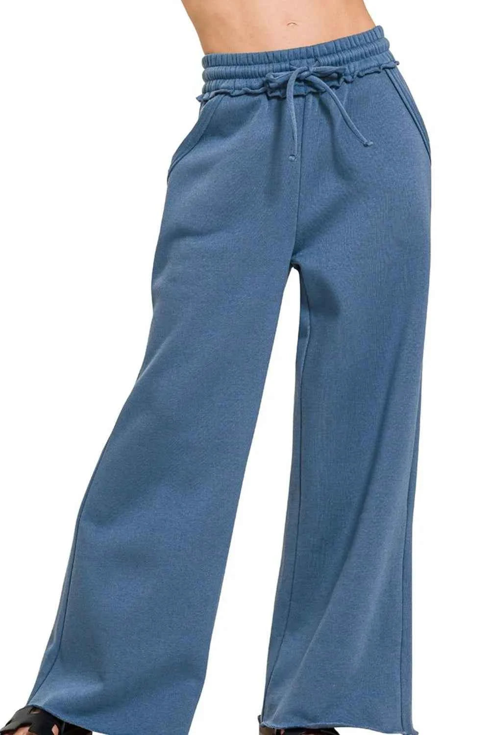 Zenana Fleece Exposed Seam Wide Leg Sweatpants DUSTY BLUE ff815974-009c-492f-b725-2fce325b6b37-Max-Origin
