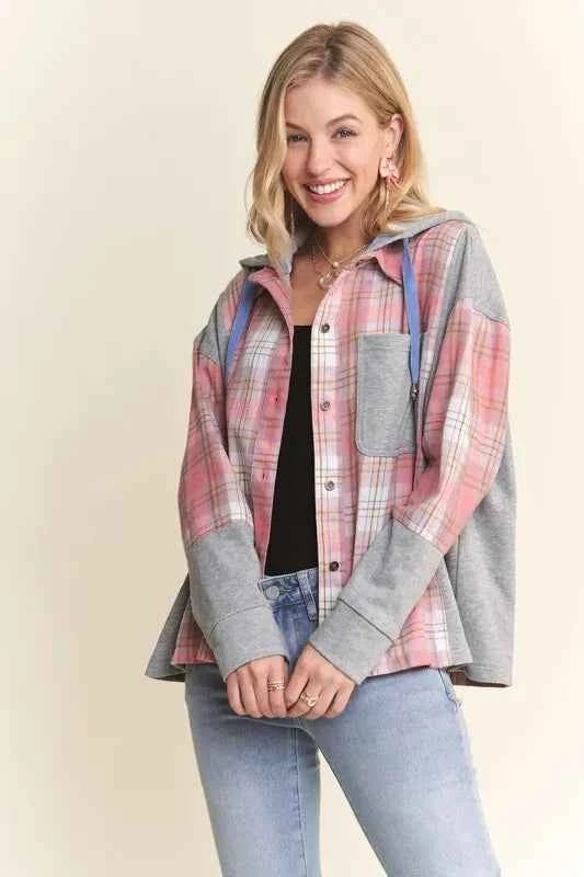 ADORA Button Down Plaid Hoodie Shacket ff8463a10d09484299c81b61acb45608-Max-Origin