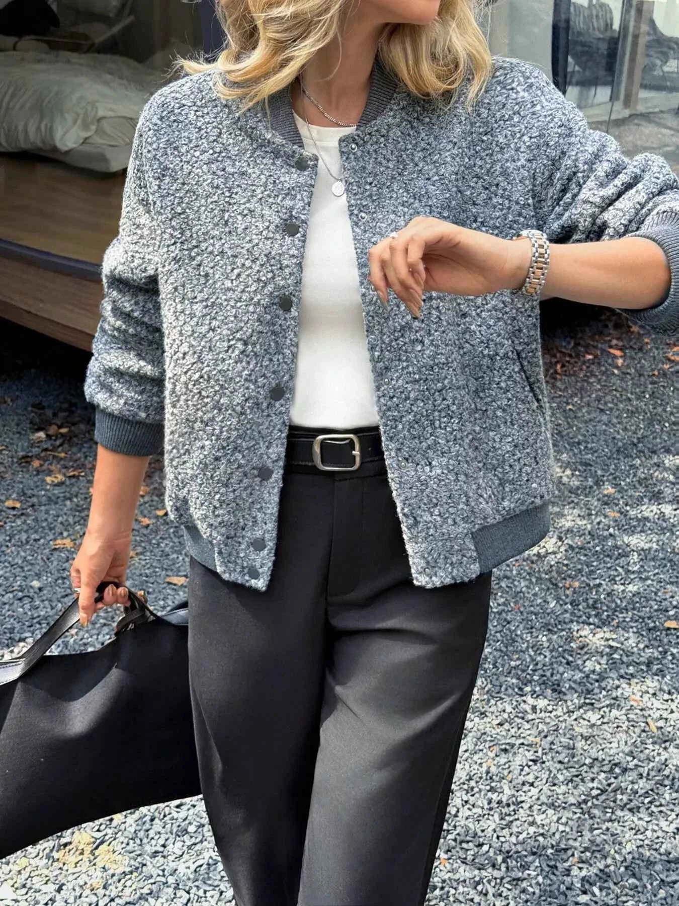 Snap Down Dropped Shoulder Jacket Gray ff84aeeba4394ed89f6f63f7838661c1-Max-Origin