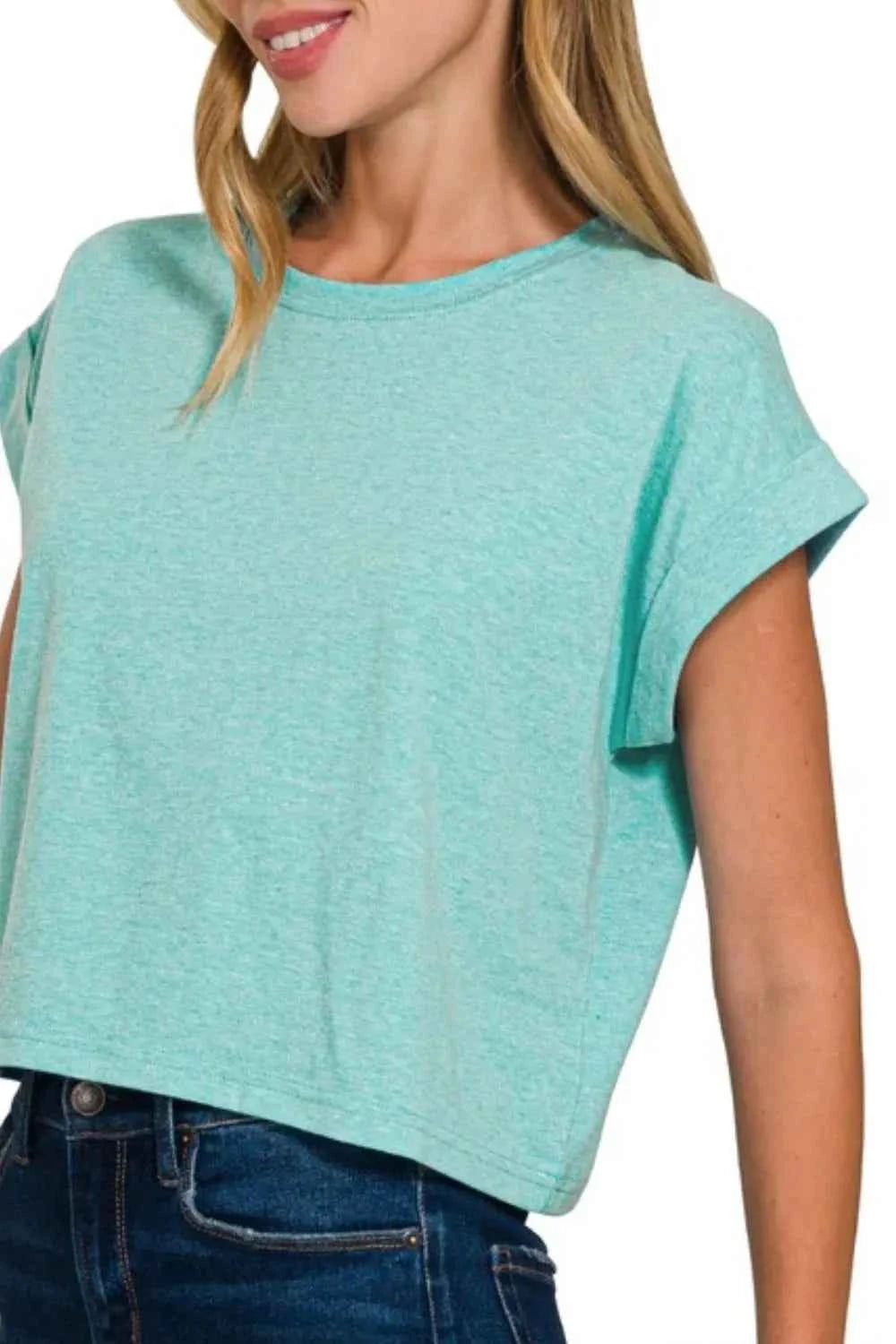 Zenana Rolled Sleeve Crop T-Shirt ff872d0e-32cb-4aba-915c-961c6e85db44-Max-Origin
